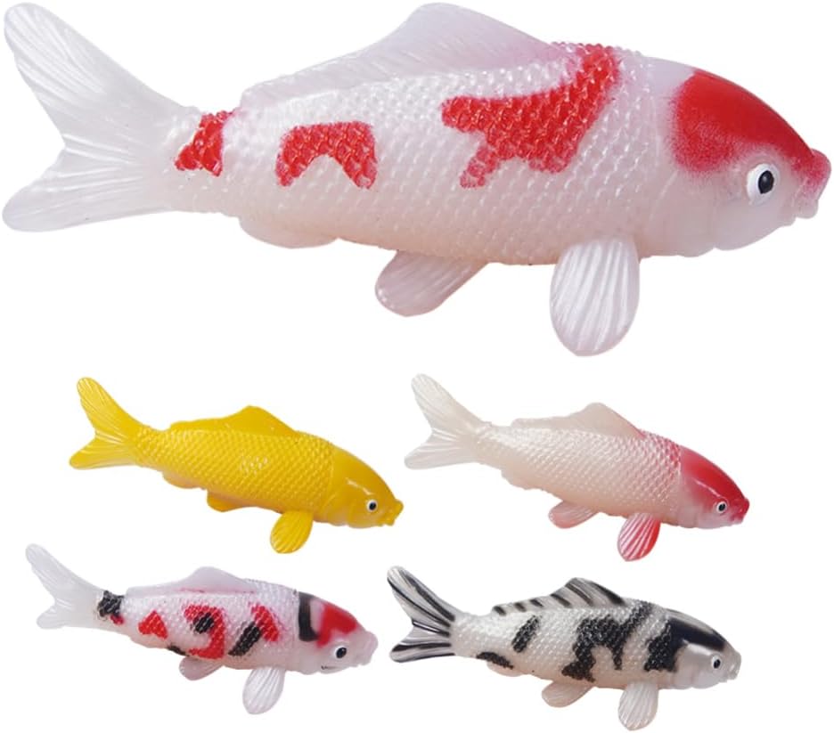 Luxshiny 5Pcs Mini Koi Fish Figures, Realistic Plastic Goldfish Decor for Miniature Garden, Fairy Garden, DIY Crafts and Aquarium Ornament