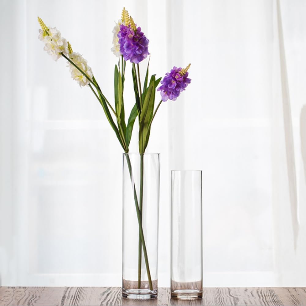 WGVI Quality Thick Weighted Clear Cylinder Glass Vases, 3" W x 10" H, Flower Bud Vase Skinny Narrow Floral Bouquet Container Centerpieces Tabletop Pen Brush Holder, Bulk Wholesale, 6 Pieces