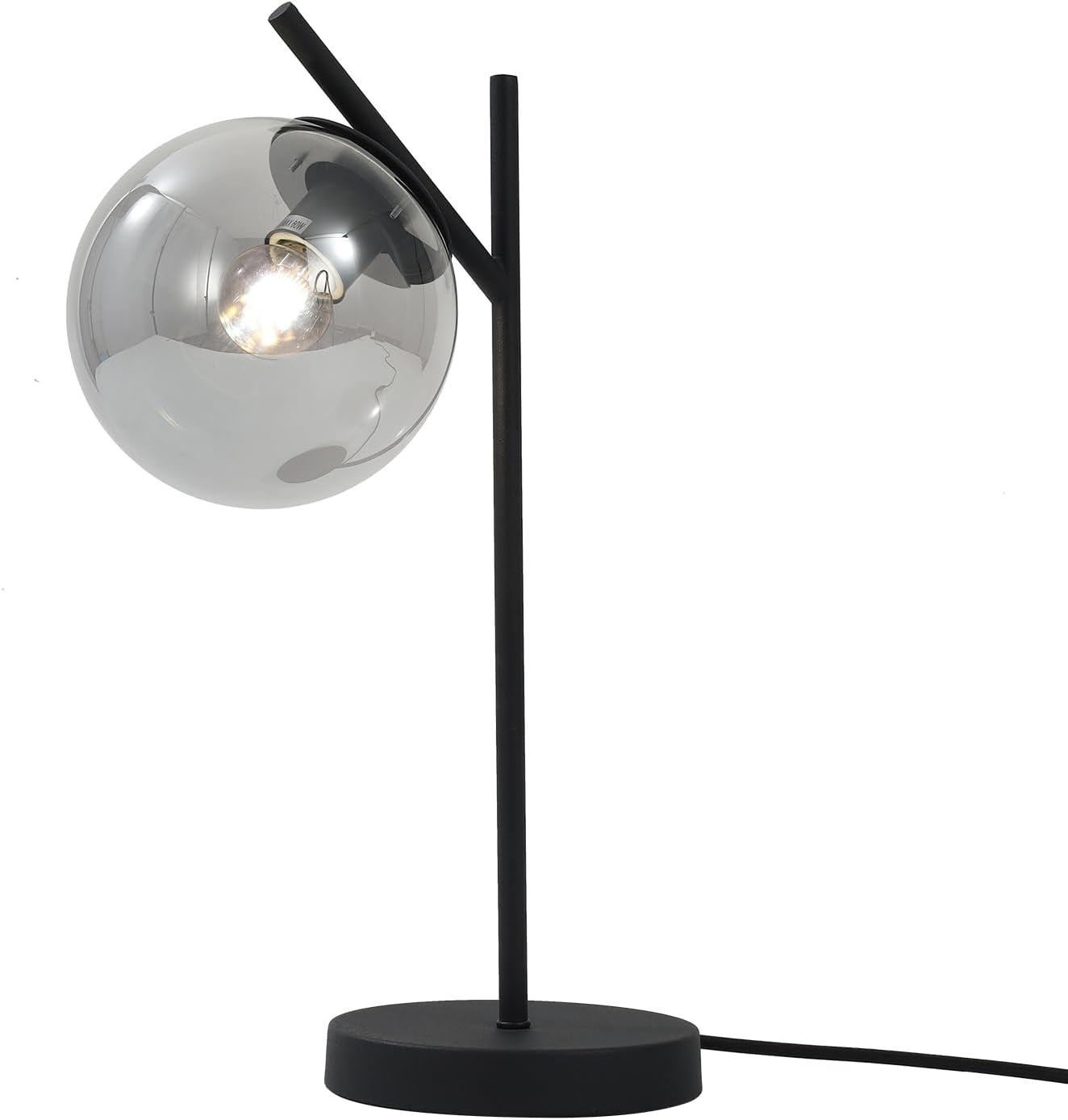 Black Table Lamp Vintage Metal Desk Lamp Modern Smoke Gray Glass Globe Nightstand Lamp Nordic Bedside Lamp for Living Room Bedroom Office