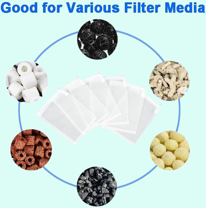 AQUANEAT Aquarium Filter Media Bags 6pcs Fish Tank Extra Fine 100 Micron Mesh Bags with Plastic Zipper for Activated Carbon (5.5” x 8”)