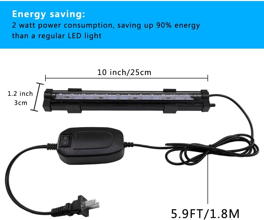 PULACO 2W Aquarium Fish Tank Air Stone with Automatic Color Changing LED Light (Length -10" for Small Fish Tank) for Aquarium Air Pump