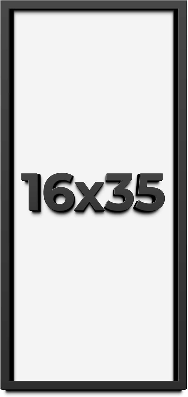 16x35 Shadow Box Frame Black | 1 Inch Deep Solid Wood Shadowbox Display Frame | UV Resistant Acrylic Plexiglass, Acid Free Backing, and Hanging Hardware | Dugan Picture Frame Style