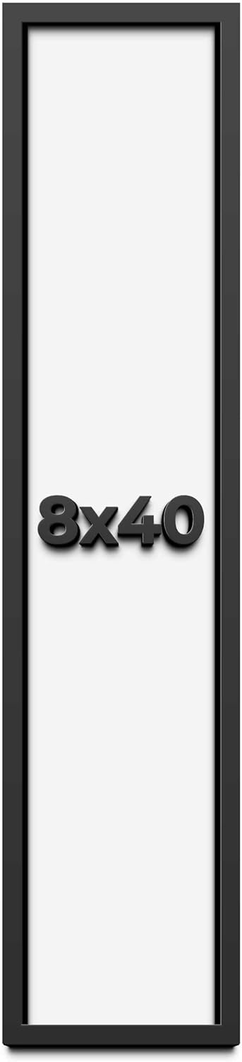 8x40 Shadow Box Frame Black | 1 Inch Deep Solid Wood Shadowbox Display Frame | UV Resistant Acrylic Plexiglass, Acid Free Backing, and Hanging Hardware | Dugan Picture Frame Style