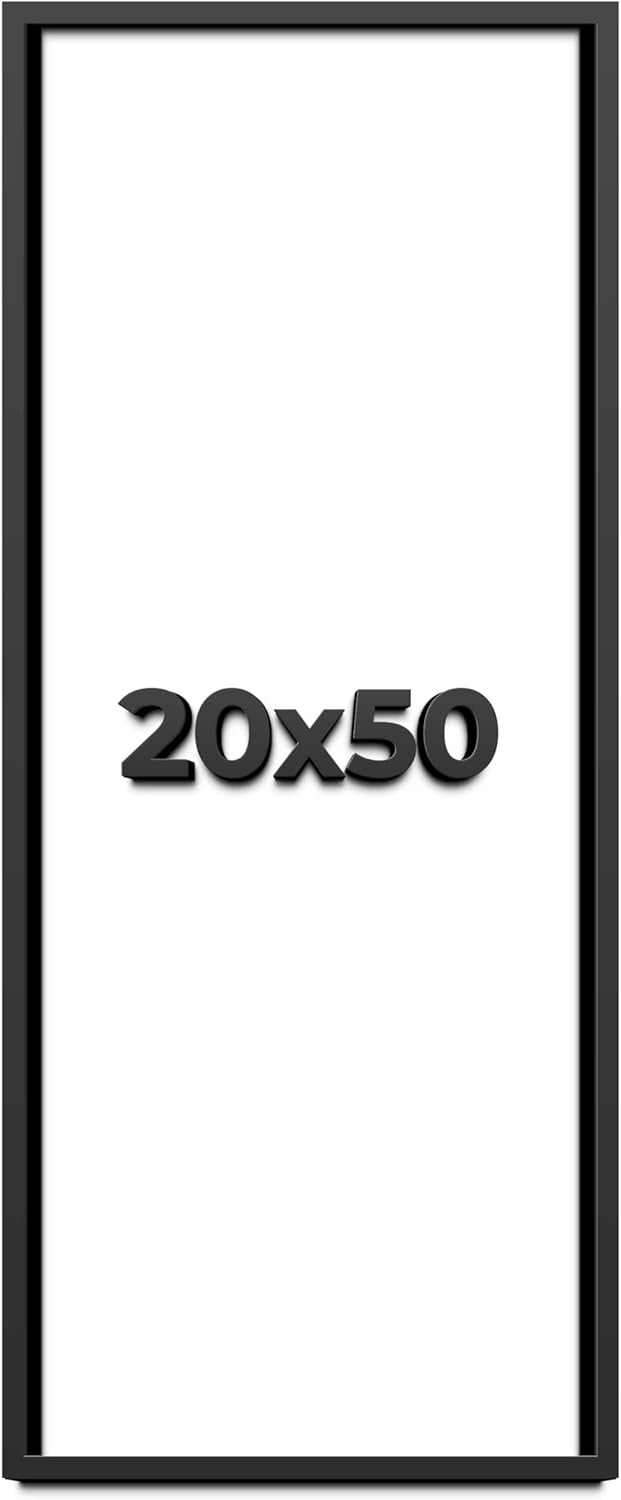 Dugan 20x50 Shadow Box Frame - Black, 1 Inch Deep Solid Wood, UV Resistant Acrylic Plexiglass, Acid Free Backing, Hanging Hardware