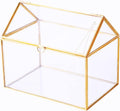 House Shape Close Glass Geometric Terrarium Tabletop Succulent Plant House Garden Planter Moss Fern Swing Lid, Flower Pot for Plants Succulent, Air Plant (Gold)
