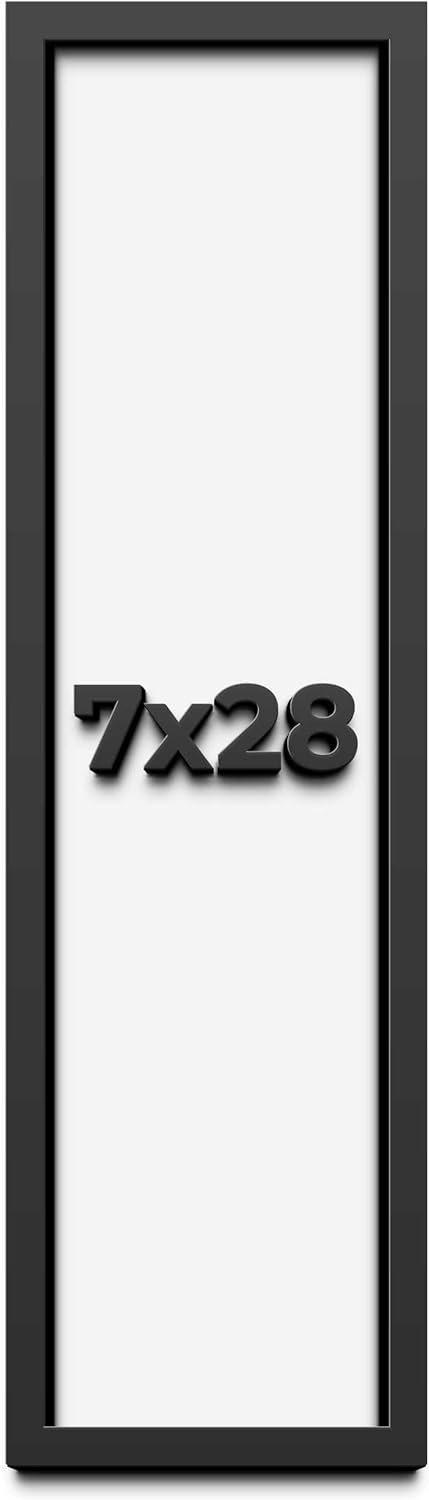 7x28 Shadow Box Frame Black | 1 Inch Deep Solid Wood Shadowbox Display Frame | UV Resistant Acrylic Plexiglass, Acid Free Backing, and Hanging Hardware | Dugan Picture Frame Style