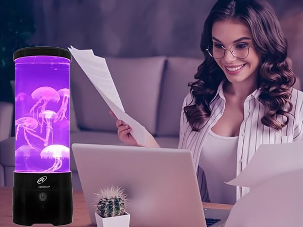 Lightahead LED Sensory Jellyfish Aquarium Lamp with Bluetooth Speaker and Color Changing Light Effects. Majestic and Standing Tall at 12 Inches! Medium (12 Inches Tall)