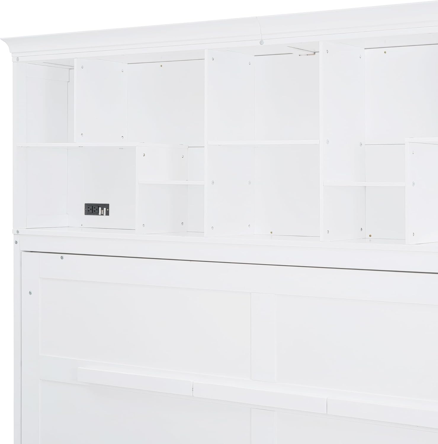 Merax Modern Farmhouse Solid Wood Murphy Cabinet Bed with Top Shelves & USB Charging, Tall Wall Platform Bed No Box Spring Needed/Easy Assemble Queen,White