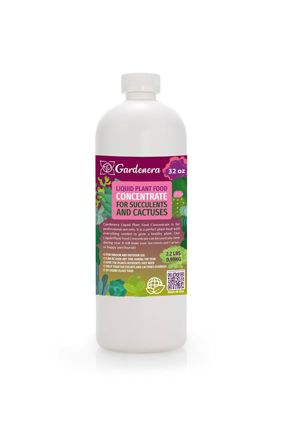 Gardenera Plant Growth Superfood for Succulents & Cactus with 18 Vitamins & Minerals - Organic Plant Food Fertilizer - Micro-Fungi and Bio-Organisms for Cactus Plant Care & Growth Enhancement - 32oz