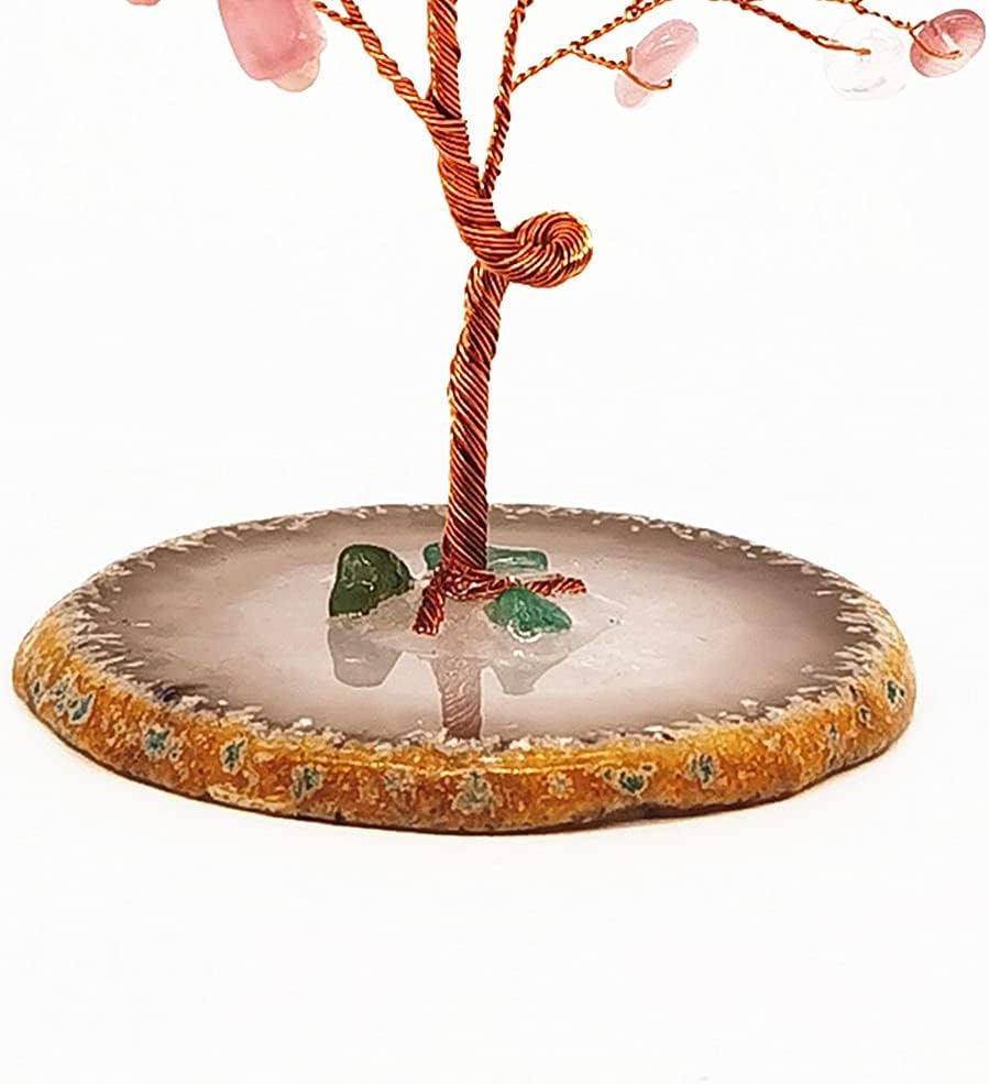 Quartz Crystal Feng Shui Money Tree Natural Agate Flakes Geode Base Bonsai Style Decoration for Luck and Wealth 3.6"- 4.6" (Pink)