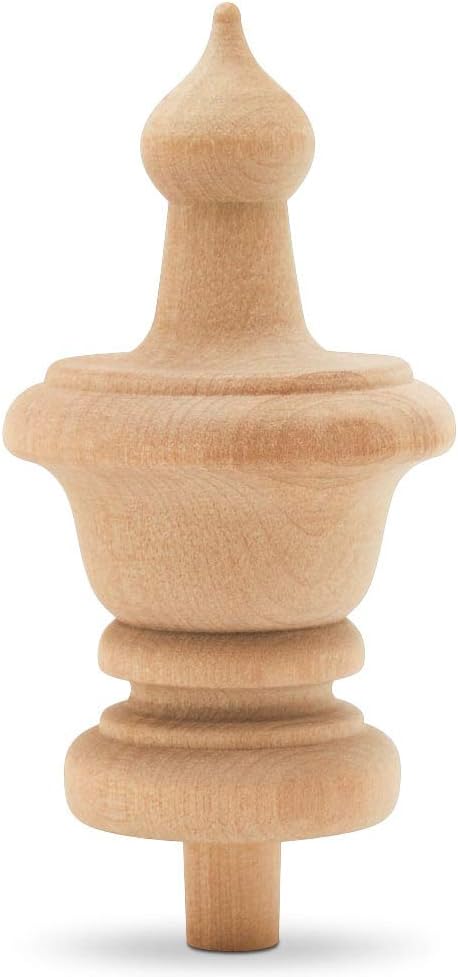 Woodpeckers Unfinished Wood Finials - 3-1/2 inch, Pack of 12 Large Craft Finials for Bed Posts, Curtain Rods, Flagpoles and Crafts