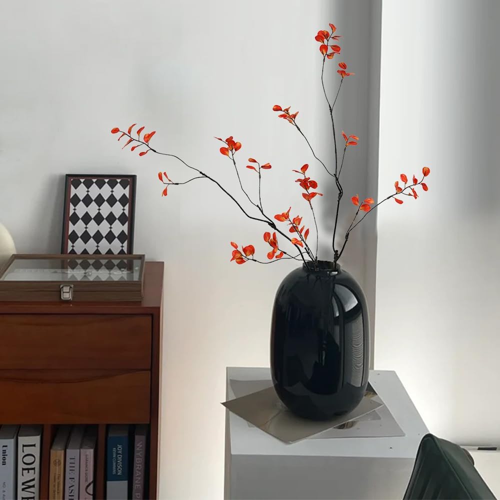 Artificial Plants Faux Greenery Eucalyptus Stems,Faux Branches for Vase Filler,Artificial Ficus Twig Branches Stems for Shop Garden Office Home Décor (6, Stem01-Red)