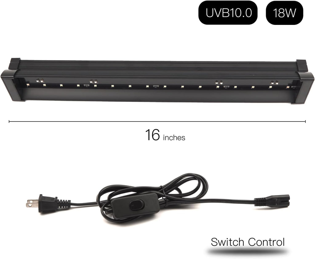 Reptile LED UVB Light – 16-INCH 18W UVB10.0 Linear UV Lamp for Bearded Dragons, Turtles & Lizards – Strip UVB Bar with UVA UVB Output, 8 X UV Beads, 6500K – Bulb-Free