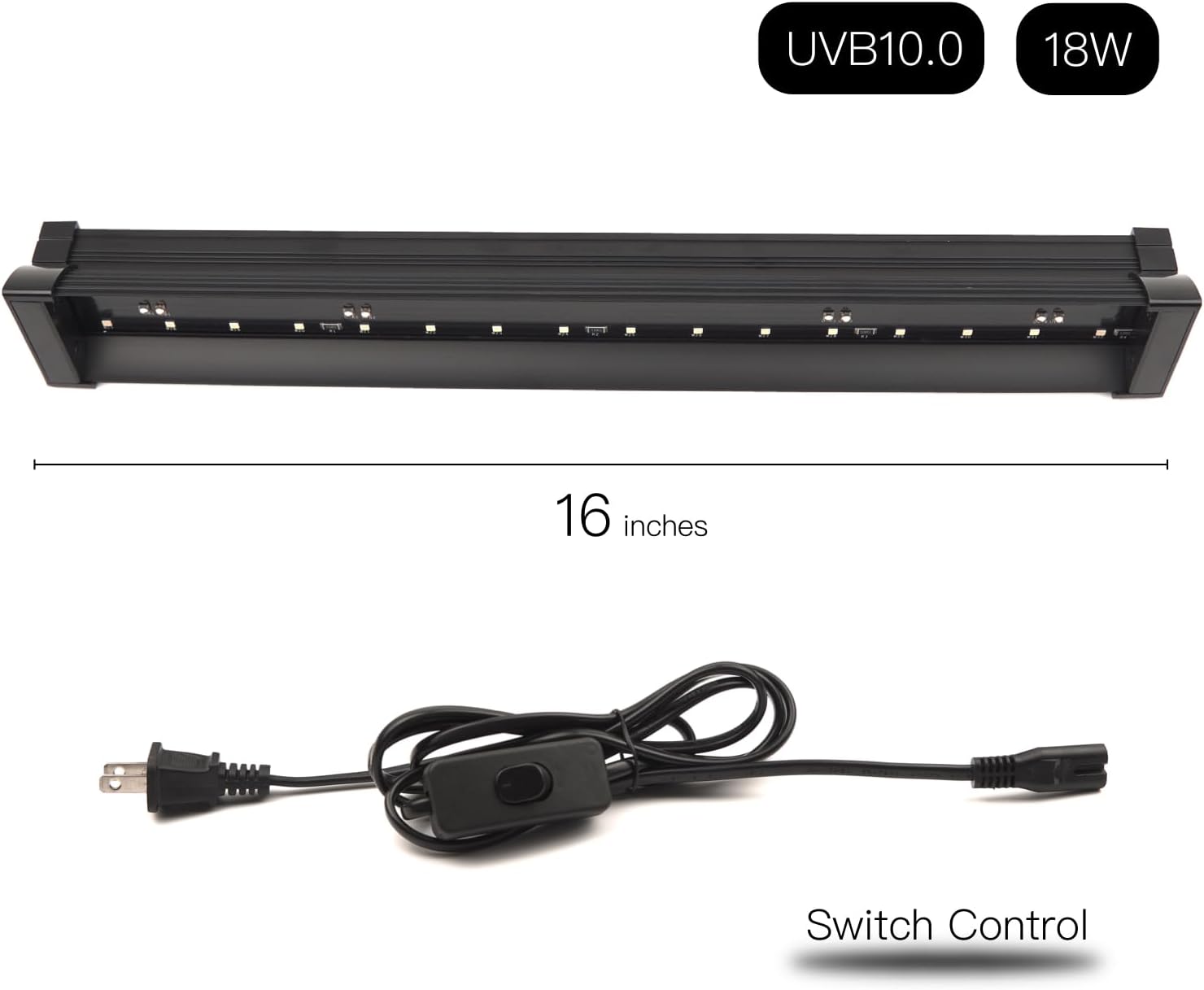 Reptile LED UVB Light – 16-INCH 18W UVB10.0 Linear UV Lamp for Bearded Dragons, Turtles & Lizards – Strip UVB Bar with UVA UVB Output, 8 X UV Beads, 6500K – Bulb-Free