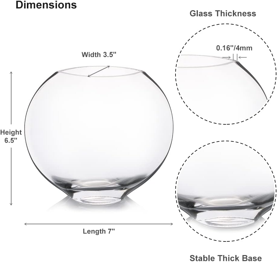 Enova Floral Unique Moon Bowl Glass Flowers Vases, H 6.50" W 3.5" L7.0 Clear Floral Container with Oval Eye Shape Opening for Desktop Decor (1 Piece)