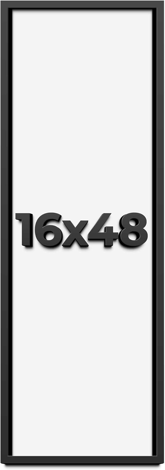 16x48 Shadow Box Frame Black | 1 Inch Deep Solid Wood Shadowbox Display Frame | UV Resistant Acrylic Plexiglass, Acid Free Backing, and Hanging Hardware | Dugan Picture Frame Style
