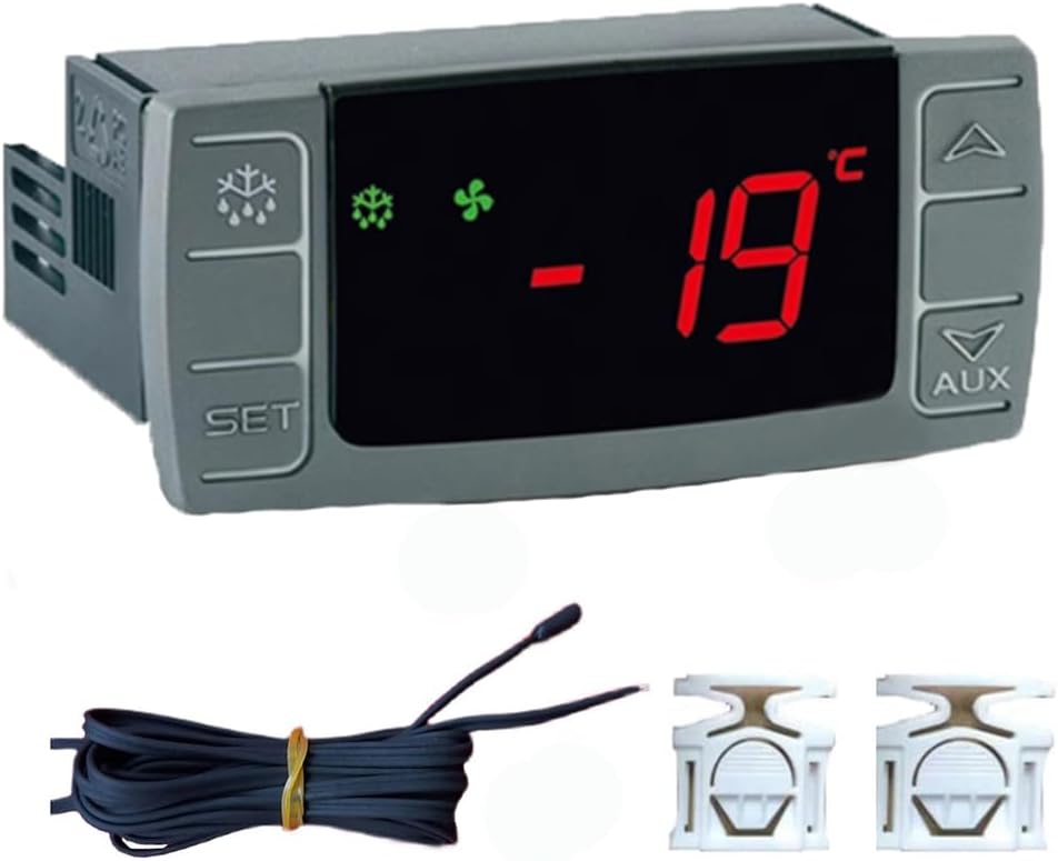 XR02CX-5DACBLS Digital Temperature Thermostat Controller,230V/50-60Hz Off Cycle Defrost with Probe for Refrigeration Fridge Freezers Coolers Cold Storage