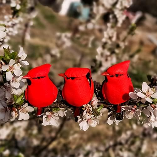 Berfutall-Cardinal Clip On Christmas Tree Ornament Decorations - Red Feathers Set of 12 Pieces Each is 2.8" Lon(A)