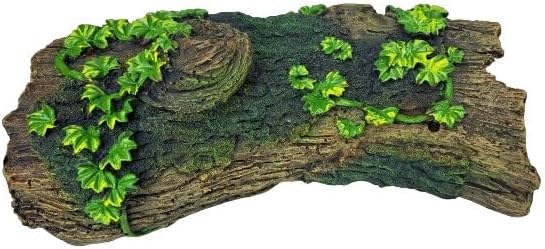 Large Hollow Log with Plants Aquarium Pond Ornament Artificial Resin Tree Bark Hide or Cave for Fish Tank, 10 Inches Long Reptiles or Turtle Tank Ornament Safe for Aquatic Habitats, Brown