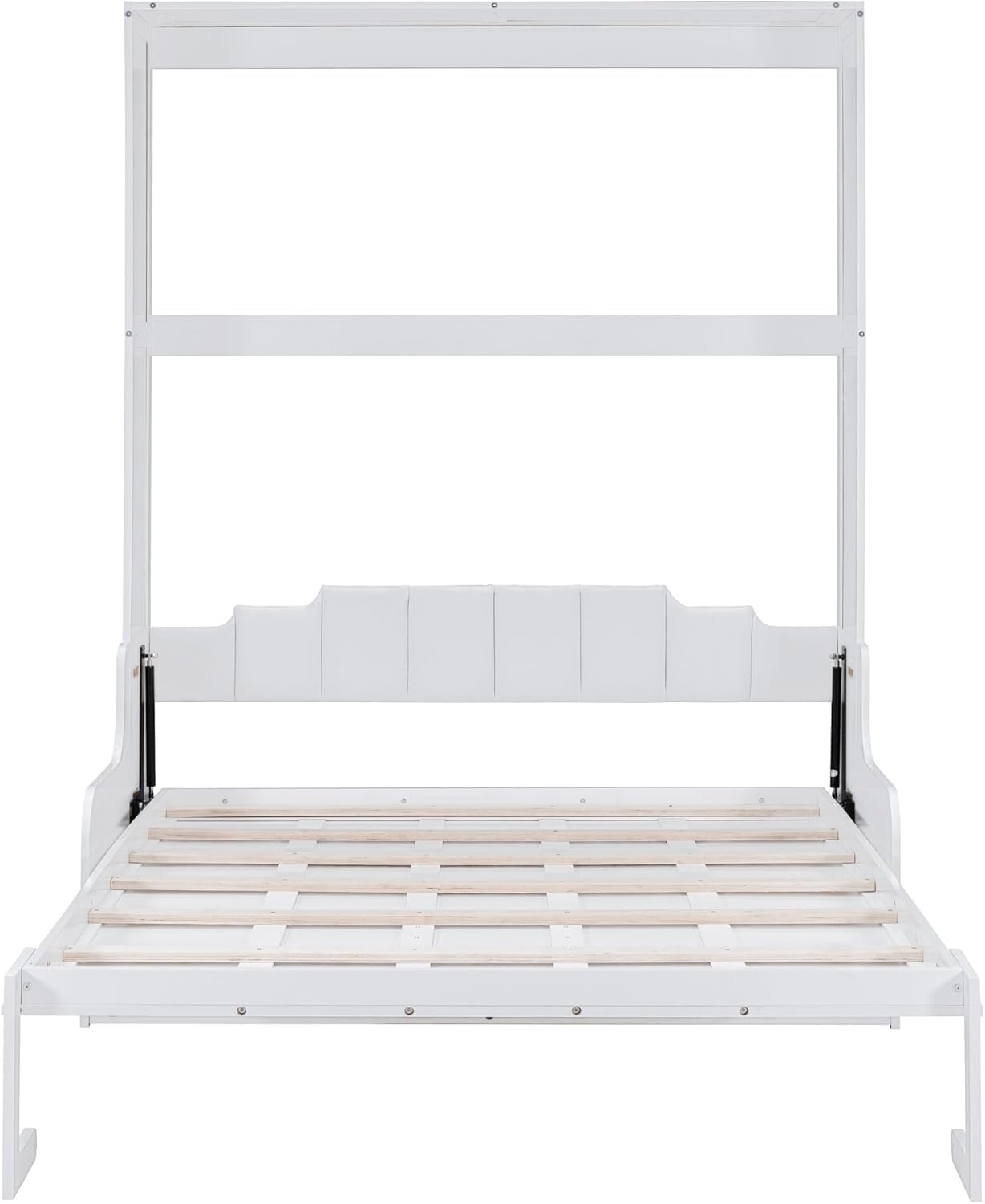 MERITLINE Queen Murphy Bed with Sofa,Wood Folding Murphy Wall Bed Cabinet with Couch (White)