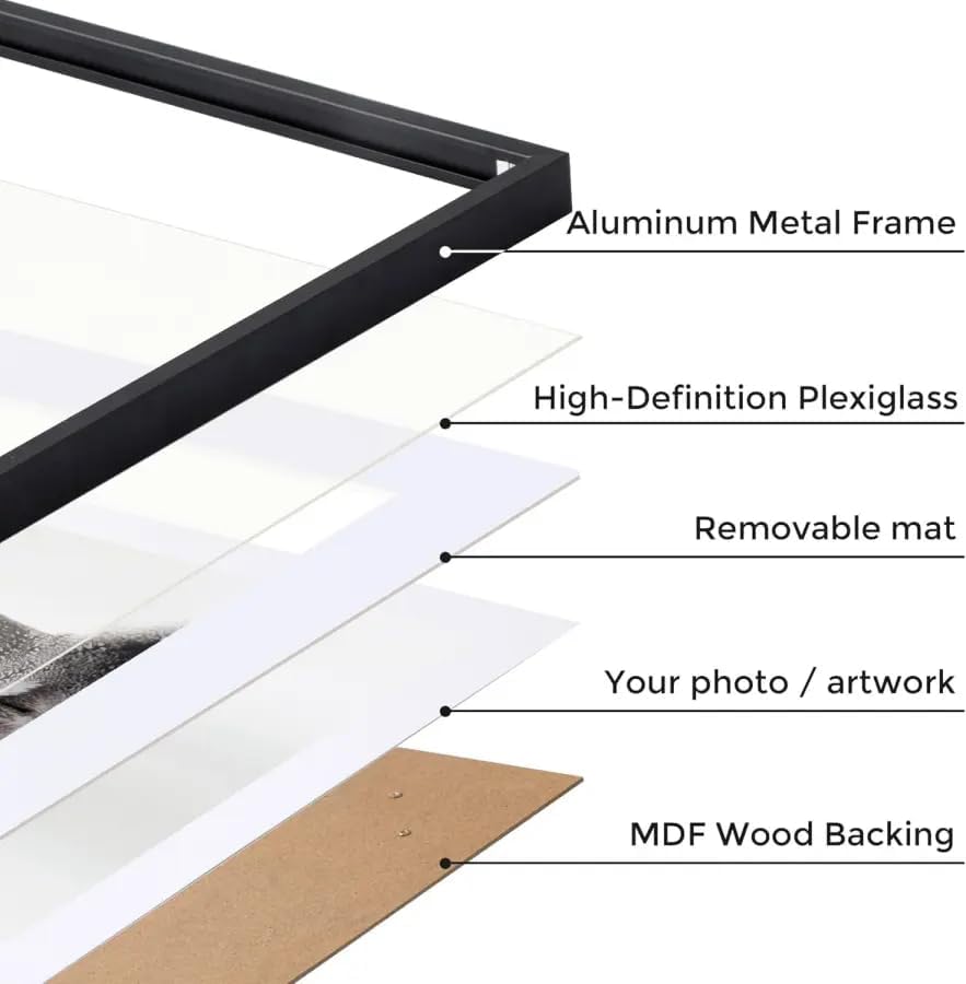 Fun Memories 8x10 Inch Metal Picture Frame - Aluminum Photo Frames - 5x7 Mat - Ideal for Wall or Tabletop Display - Wall Hook Hanging Hardware Included - Set of 3 - Black