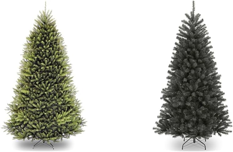 National Tree Company Artificial Full Christmas Tree, Green, Dunhill Fir, Includes Stand, 9 Feet & Company Artificial Full Christmas Tree, Black, North Valley Spruce, Includes Stand, 6.5 Feet