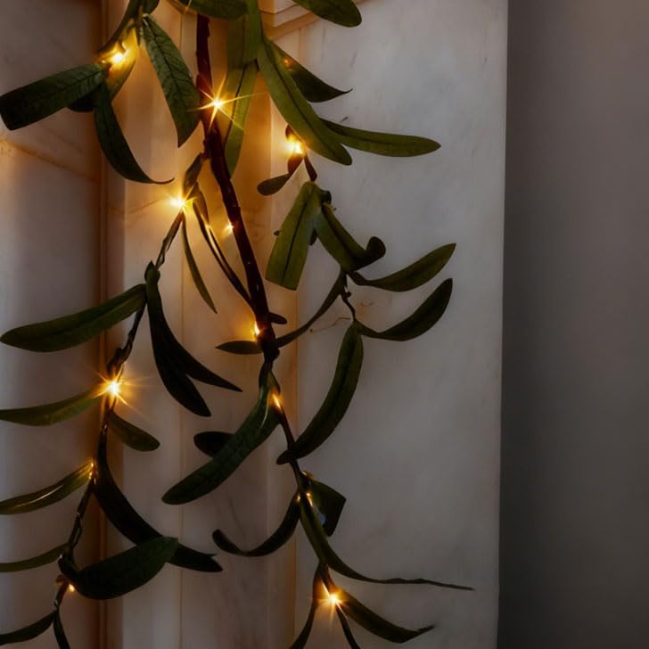 6FT - 2Pack Twinkling Tree Fairy Light Olive Vine Garland,Lighted Olive Tree,Cozy Home Decor,Pre-Lit Lighted Artificial Olive Garland with Timer for Christmas Decorations (Olive Garland, 1)