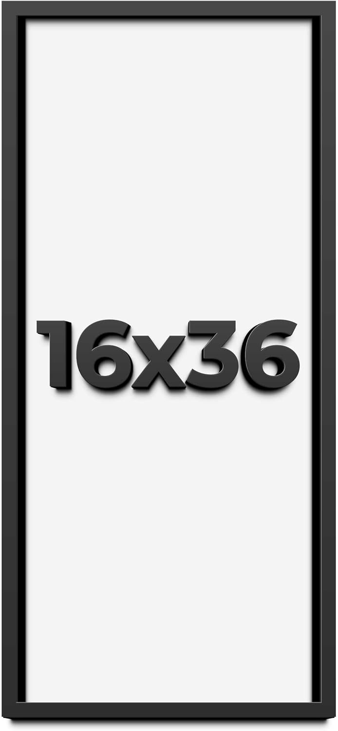 16x36 Shadow Box Frame Black | 1 Inch Deep Solid Wood Shadowbox Display | UV Resistant Acrylic Plexiglass, Acid Free Backing, Hanging Hardware | Dugan Picture Frame Style