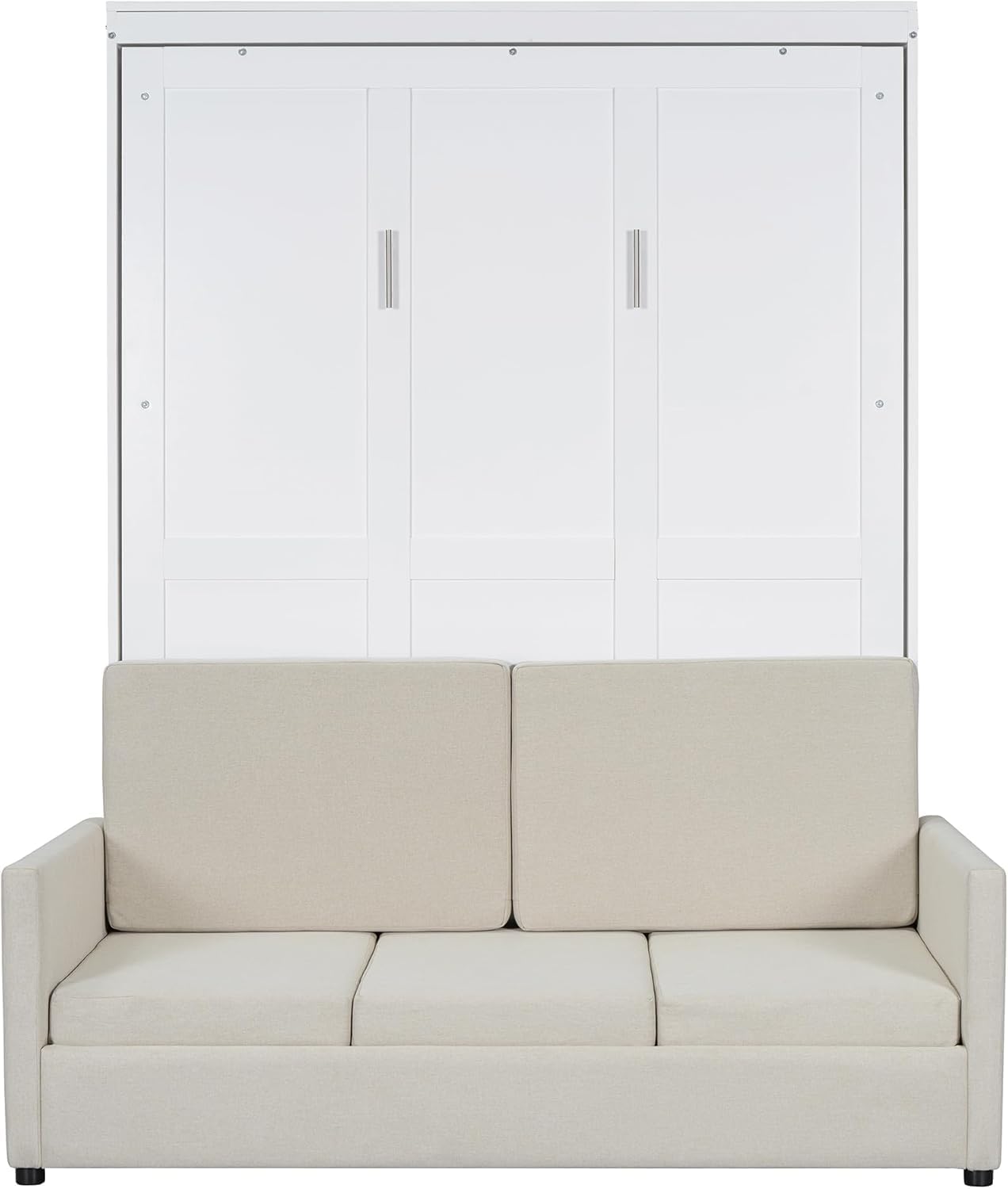 MERITLINE Full Murphy Bed with Couch,Wood Murphy Bed Cabinet with Sofa,Fold up Bed White Murphy Wall Bed Full Size