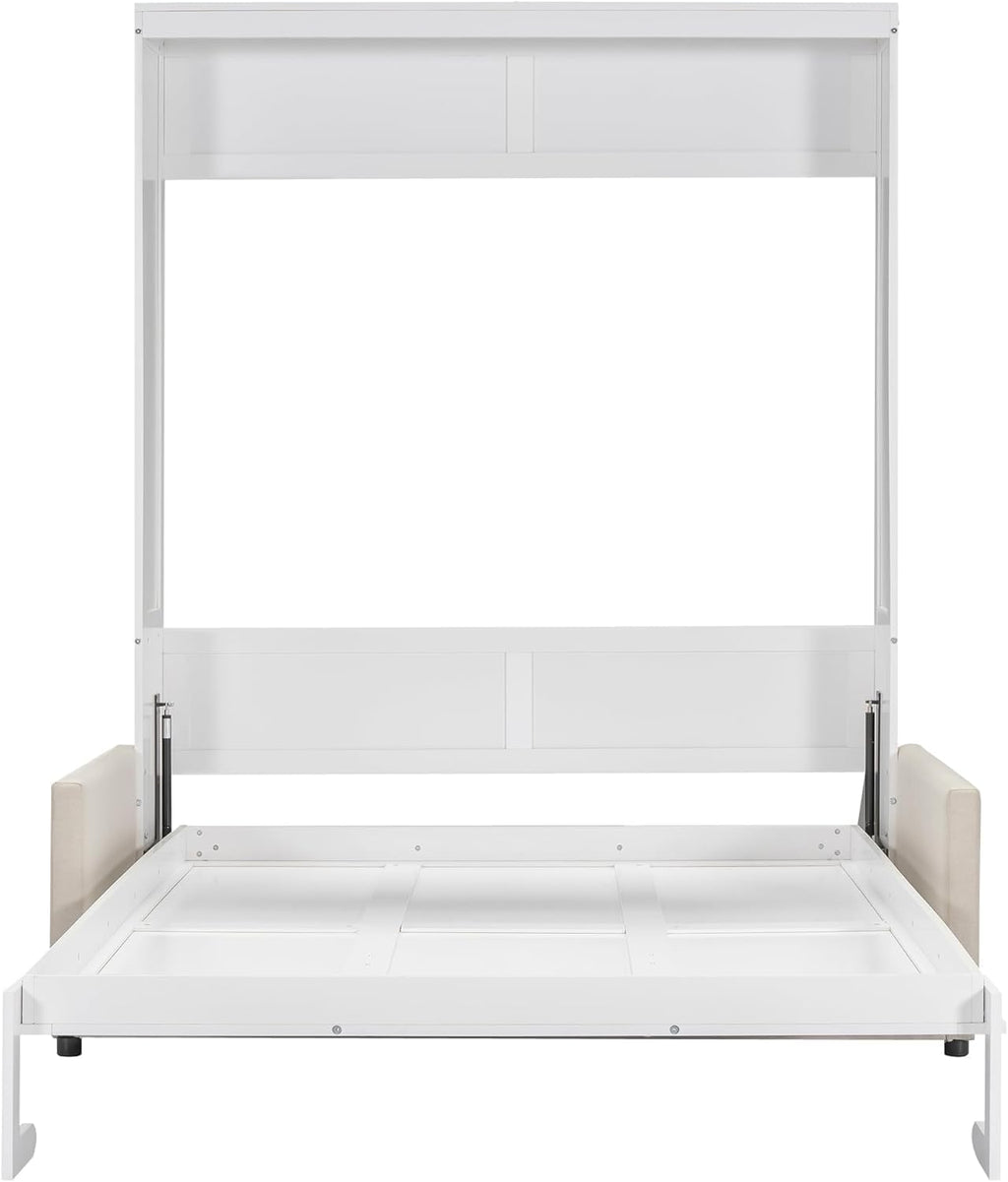 Queen Murphy Bed with Couch,Wood Folding Murphy Wall Bed Cabinet with Sofa,White