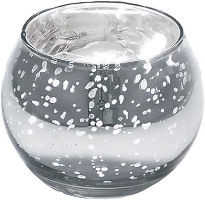 WGVI 6 Pcs Silver Speckled Glass Tea Light Votive Candle Holders, Width 3", Height 2.5", Small Globe Bubble Bowl Round Vase, Mercury Votive Tabletop Décor