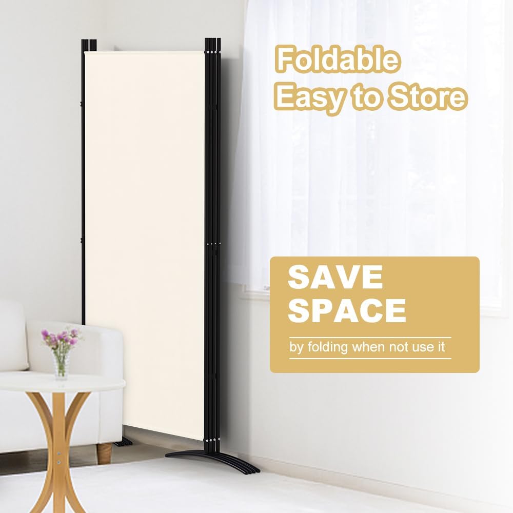 Kokorona 4 Panel Room Divider, 6FT Tall Folding Privacy Screen Wall Dividers, Portable Privacy Screen Freestanding Room Divider for Room Separation, Included - Cover Strips, Beige, 136''W x 71''H