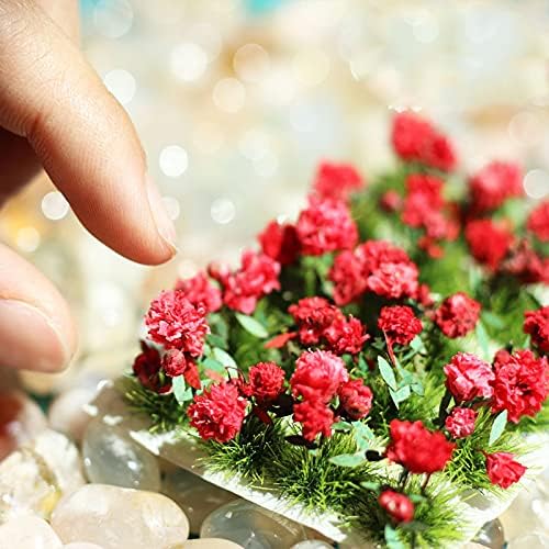 Warmtree 40 Pcs Flower Cluster Flower Vegetation Groups Grass Tufts Miniature Static Scenery Model for DIY Architecture Building Model Railway Train Diorama Garden Scenery Landscape Layout (Red)