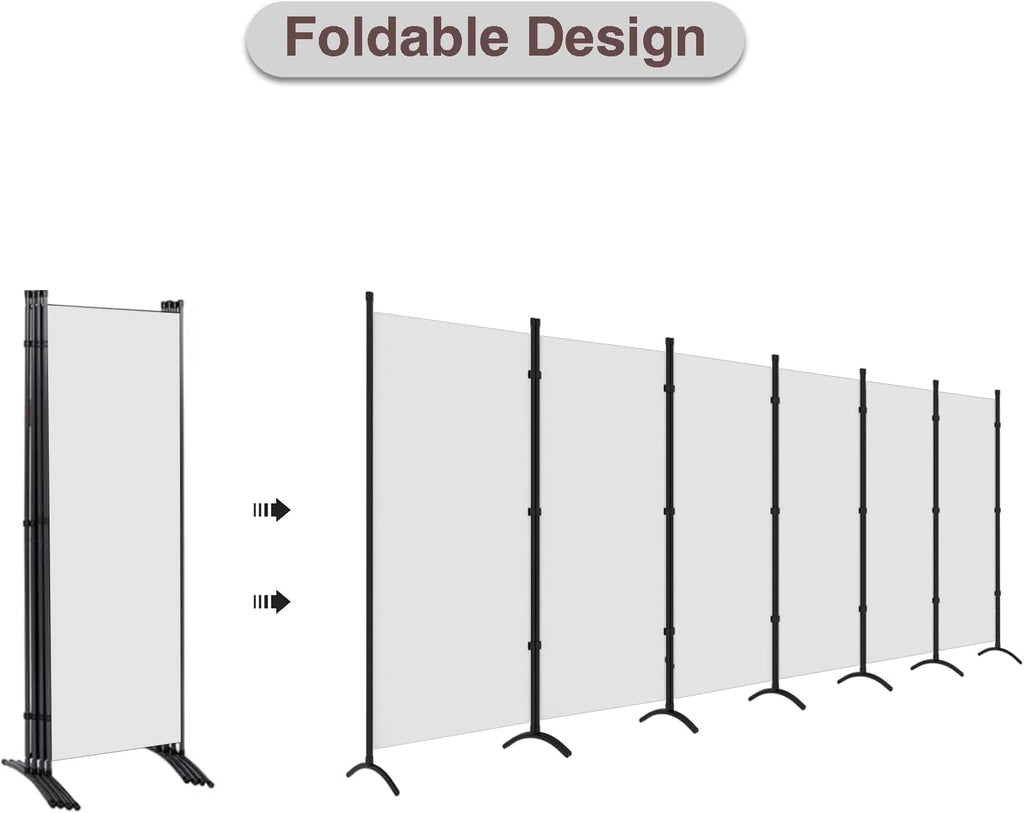 Room Divider, 6 Panel Room Dividers and Folding Privacy Screens, 6FT Partition Room Office Wall Divider for Separation 200" W Fabric, Portable Freestanding Room Divider Wall (White)