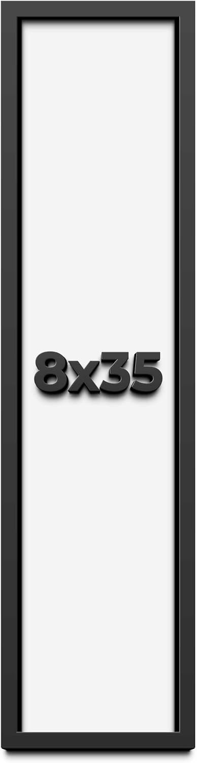 8x35 Shadow Box Frame Black | 1 Inch Deep Solid Wood Shadowbox Display Frame | UV Resistant Acrylic Plexiglass, Acid Free Backing, and Hanging Hardware | Dugan Picture Frame Style