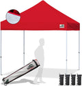 Eurmax USA Standard 10x10ft Patio Pop Up Canopy Tent for Outdoor Events Commercial Instant Canopies with Heavy Duty Roller Bag,Bonus 4 Canopy Sand Bags(Silver Coating Top,Red)