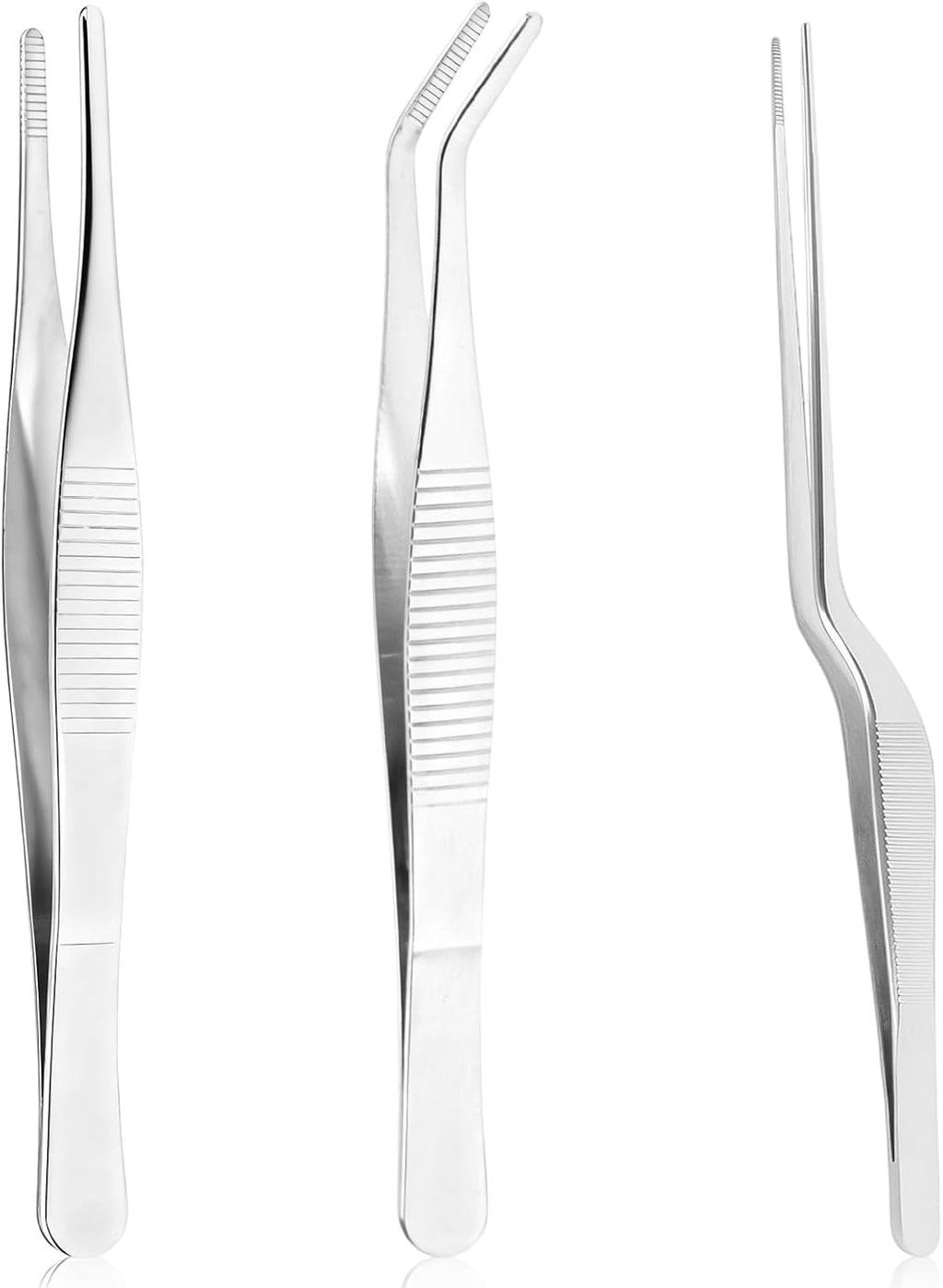 3Pcs Long Tweezers Set, Stainless Steel Plant Tweezers for Bonsai Succulent Gardening, Multipurpose Hand Tools for Kitchen Cooking Craft Reptile Feeding, Ideal for Gardeners