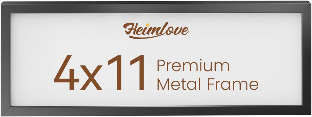 Heimlove 4x11 Metal Lawrence Frame,Black Aluminum Photo Frames-Real Tempered Glass,Tabletop Display,Mounting Horizontally or Vertically Decor for Wall-1Pack