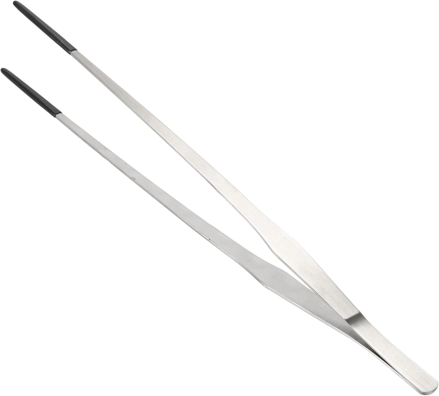 Reptile Stainless Steel Lizard Aquarium Straight Feeding Tweezers with Rubber Tip, Terrarium Feeding Tongs, 14.96" L, Black Silver Tone