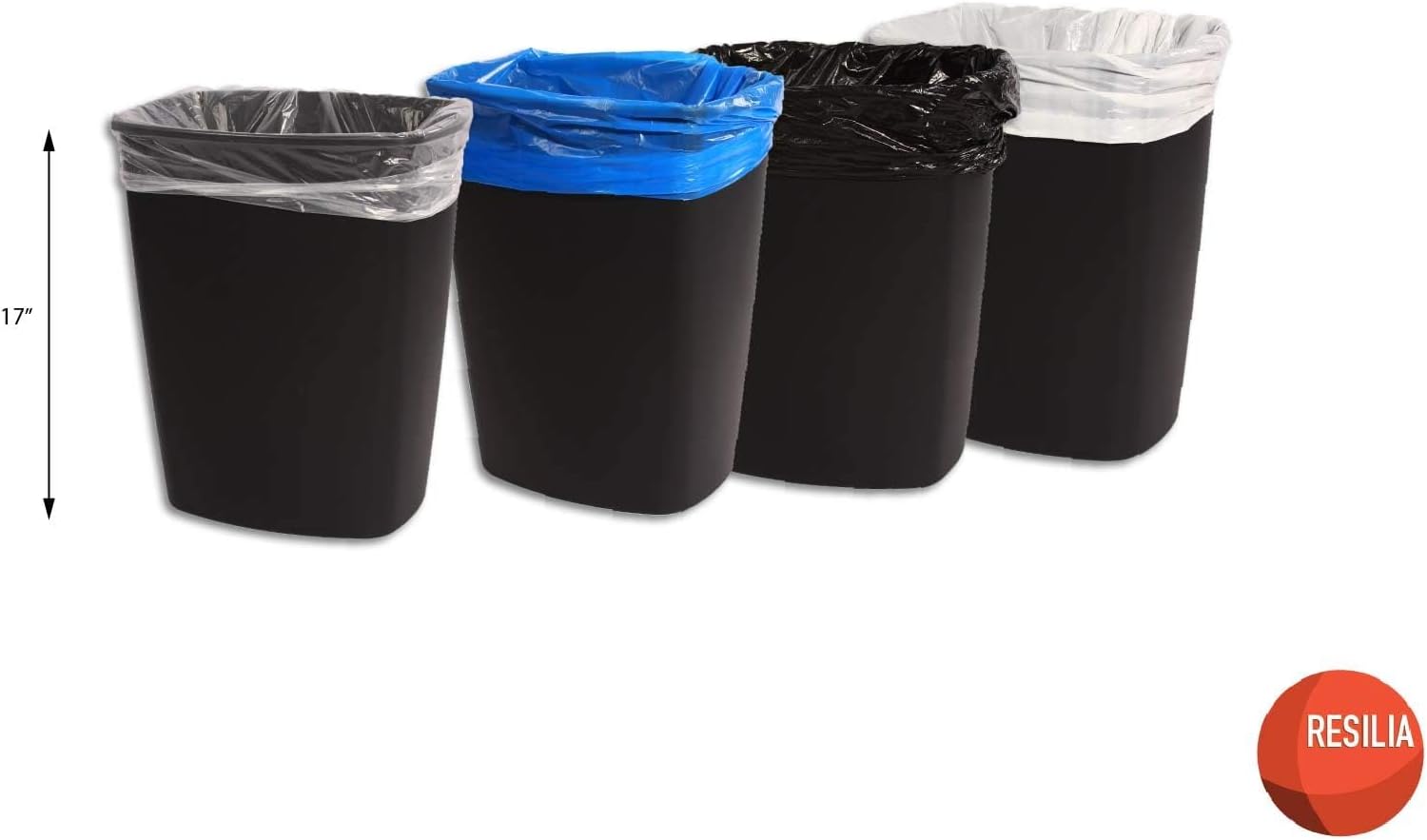 RESILIA Tall 15 Gallon Trash Bags - Black Recycling 100 Bags/Roll, 1 Mil, 0.001 Inch Thick, 24x33 inches (WxH), Wire Ties Included, MADE IN USA
