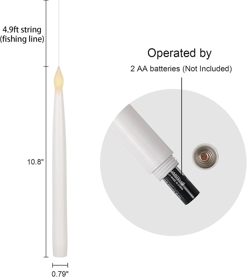 GenSwin 10.8" Floating Candles with Magic Wand Remote Timer, Flameless Taper Candles Flickering Battery Operated, LED Electric Hanging Window Candle Christmas Halloween Decorations(12 Pack, White)