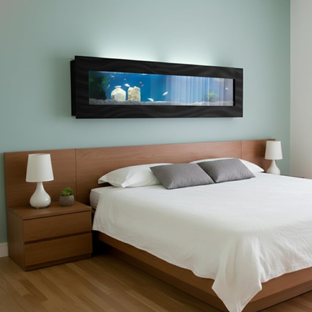 Aussie Aquariums 3.0 Wall Mounted Fish Tank Kit with LED Lighting, Built-in Filter System, Modern Space-Saving Design, Complete Accessories Set (Panoramic, Black)