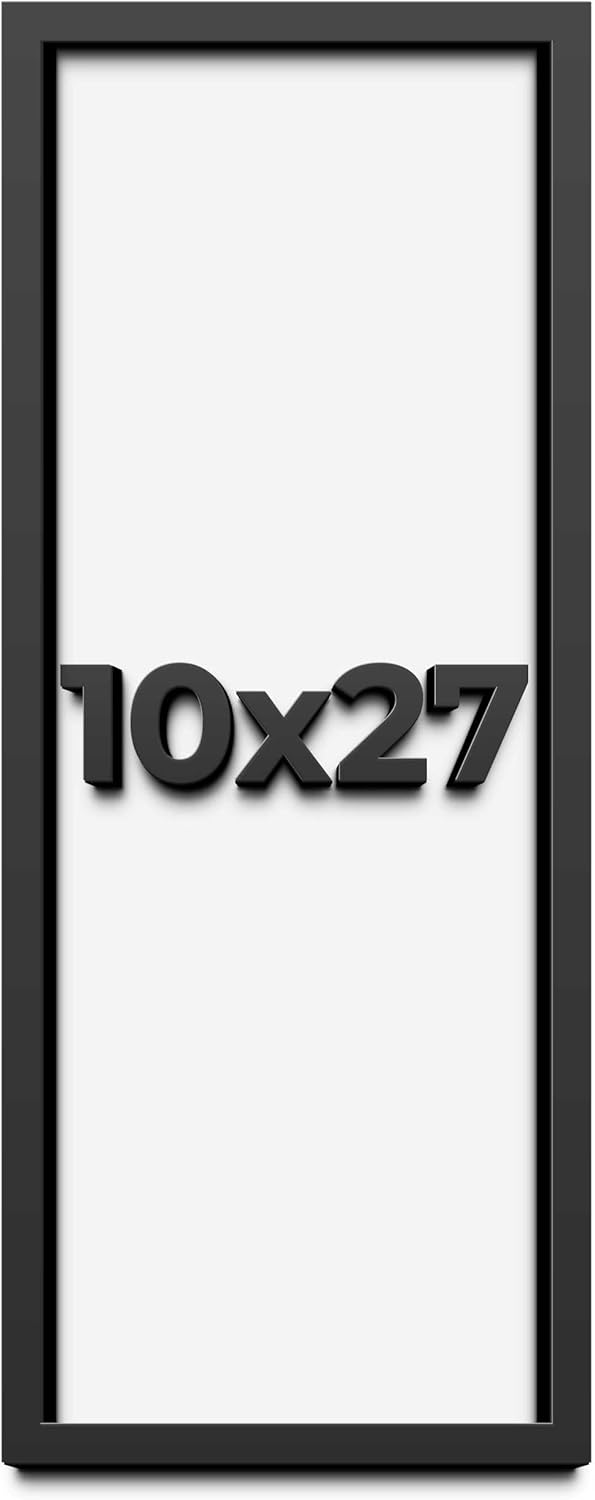 10x27 Shadow Box Frame Black | 1 Inch Deep Solid Wood Shadowbox Display Frame | UV Resistant Acrylic Plexiglass, Acid Free Backing, and Hanging Hardware | Dugan Picture Frame Style