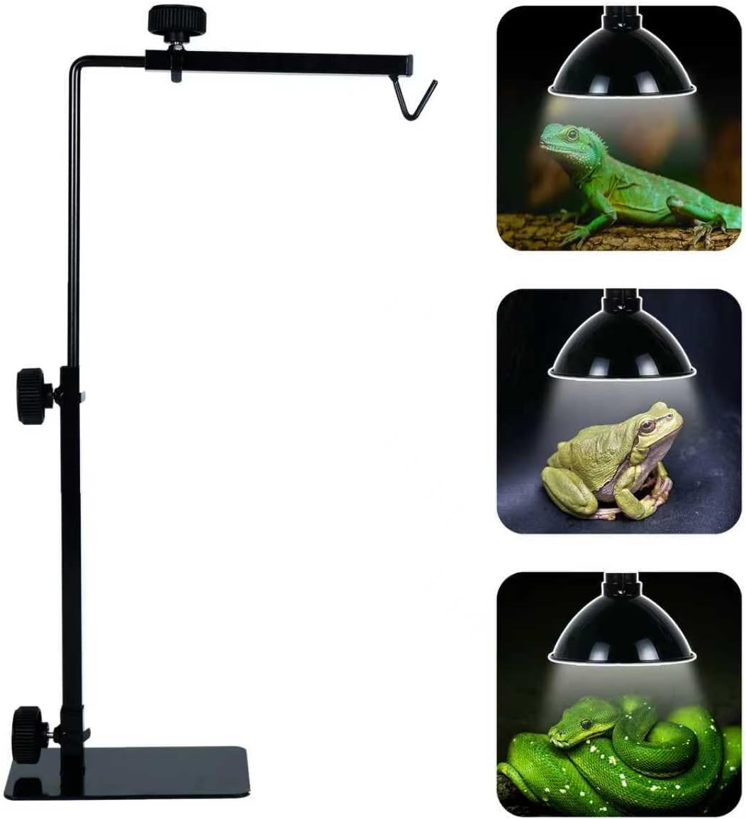 Reptile Lamp Stand, Adjustable Domes Heat Lamp Metal Bracket Floor Light Holder for Reptile Terrarium Lighting Heating Light and Dome lampshade.
