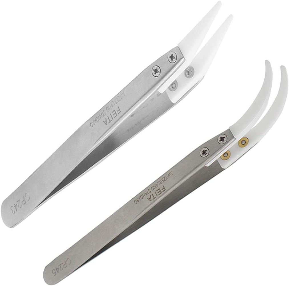 Ceramic Tweezer Set - FEITA Ceramic Precision Tweezers for Electronic Repair, DIY Hobbies - NO MORE BROKEN TIPS! (2-Pcs)