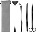 Quarium Aquascape Tools Kits, 4 in 1 Anti-Rust Aquatic Plant Aquascaping Tool Stainless Steel Black Tweezers Scissors Spatula for Aquarium Tank Clean Fish Tank Aquascape Tools Sets (black)