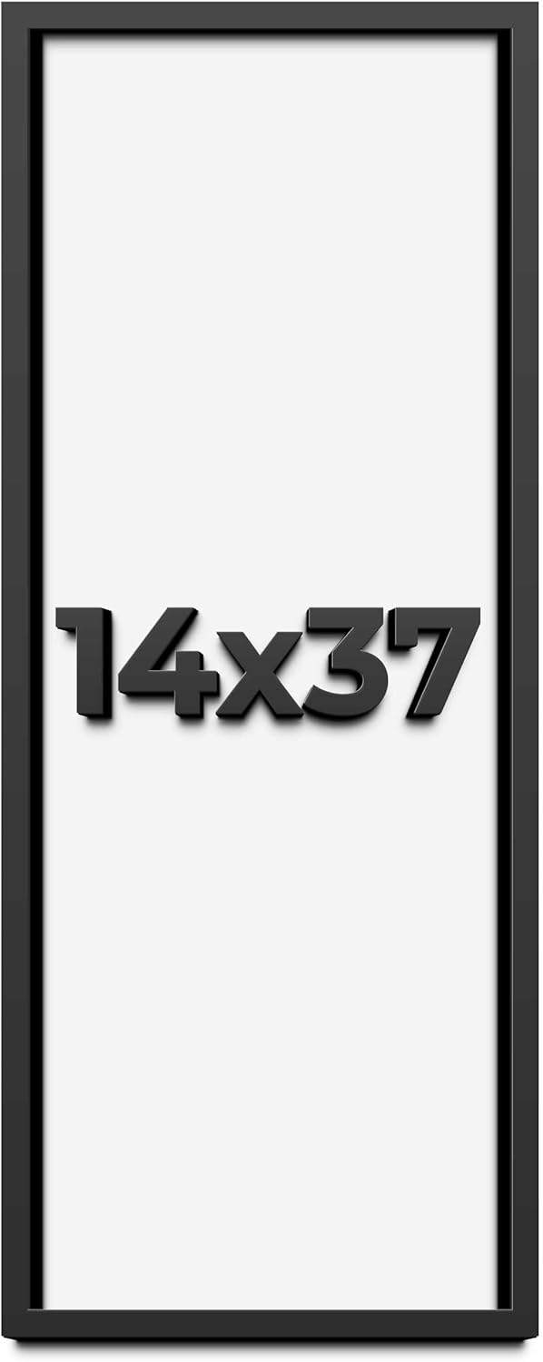 14x37 Shadow Box Frame Black | 1 Inch Deep Solid Wood Shadowbox Display Frame | UV Resistant Acrylic Plexiglass, Acid Free Backing, and Hanging Hardware | Dugan Picture Frame Style
