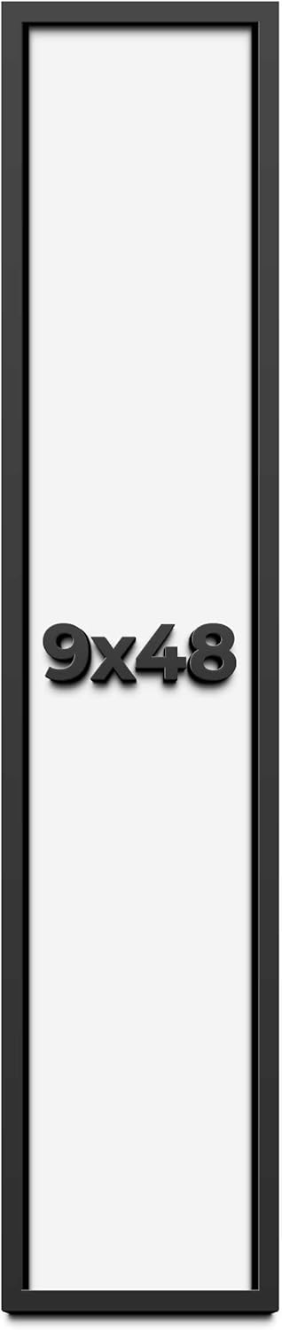 9x48 Shadow Box Frame Black | 1 Inch Deep Solid Wood Shadowbox Display Frame | UV Resistant Acrylic Plexiglass, Acid Free Backing, and Hanging Hardware | Dugan Picture Frame Style