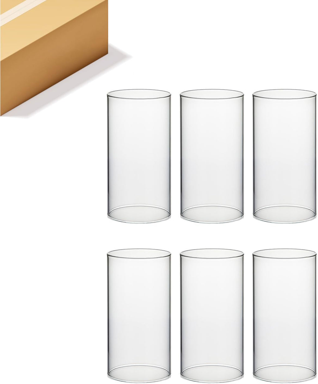 WGVI Hurricane Candle Holder Sleeve, Wide 5", Height 8", Clear Glass Cylinder Candleholder, Chimney Tube, Open Ended Candle Shade, 6 Pieces Bulk