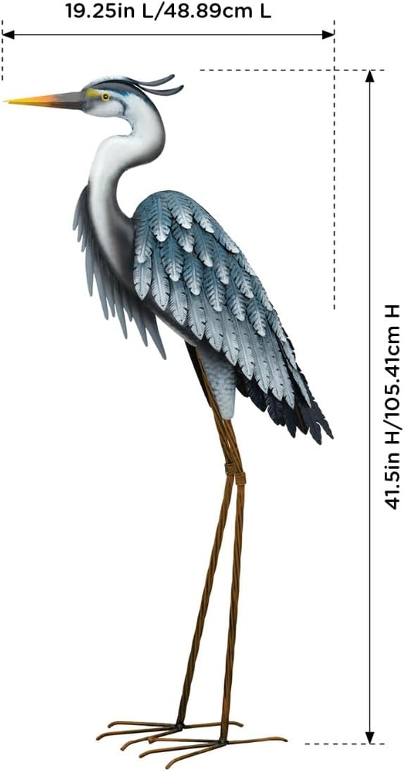 Regal Art & Gift Blue Heron Metal Statue – Indoor Outdoor Decorative Sculpture for Home & Garden Décor, Weather-Resistant Yard Art Figure for Patio, Lawn